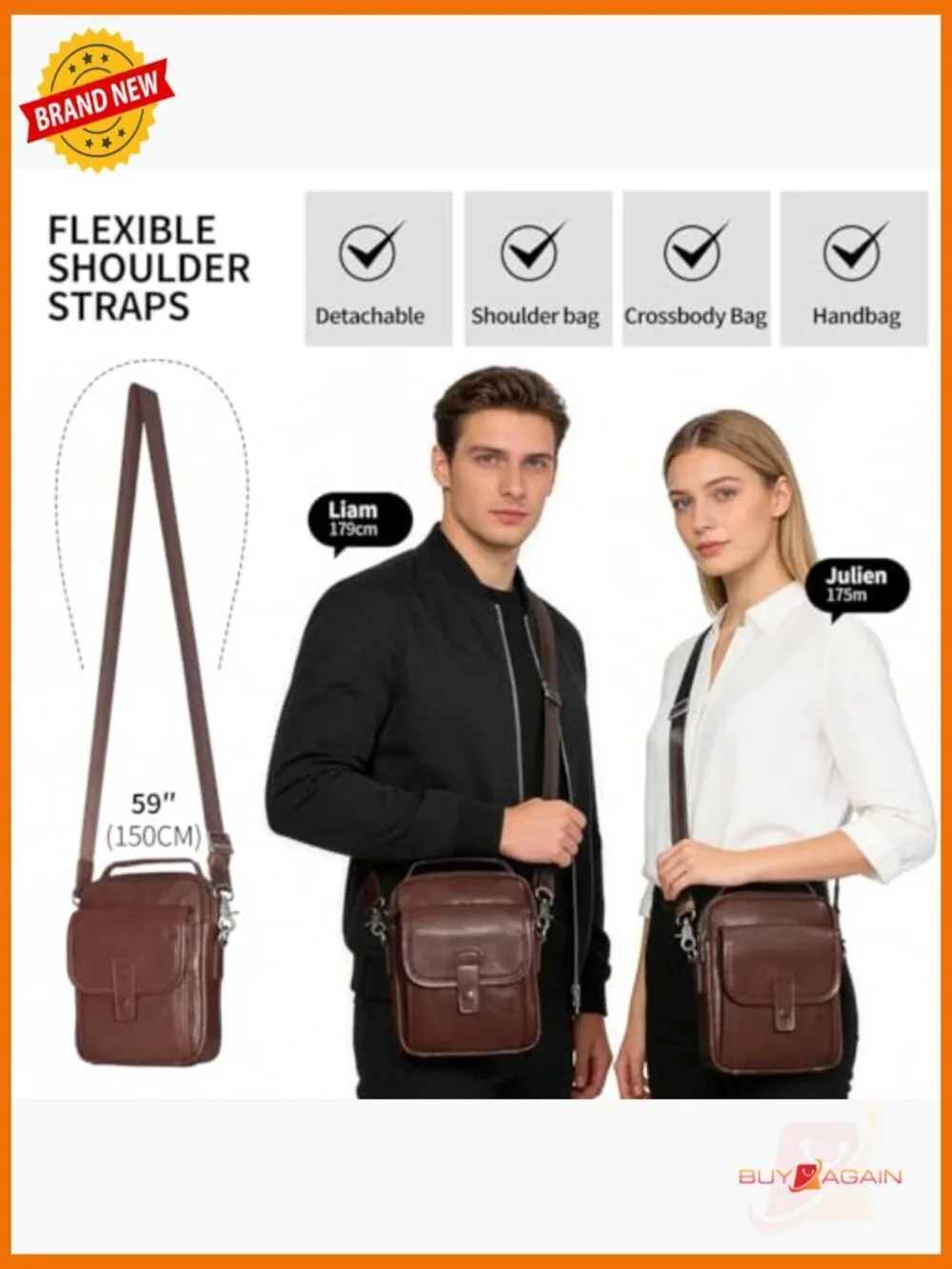 Genuine Leather Small Messenger Bag Crossbody Sling Travel Daypack